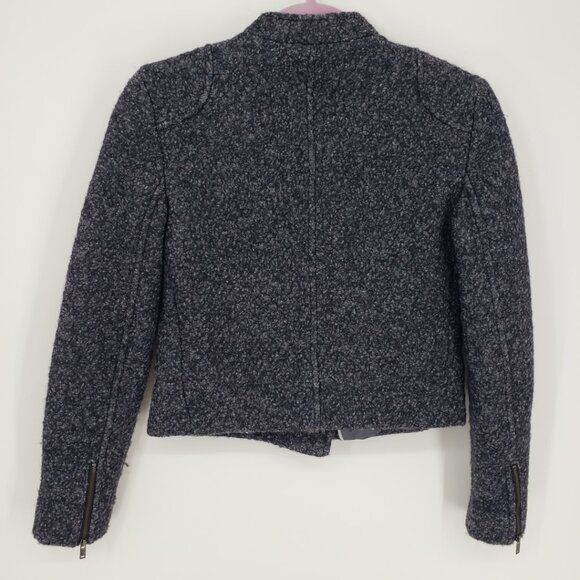 Banana Republic Boucle Tweed Asymmetrical Zip up Moto Jacket 0P  Gray Black - Picture 2 of 9